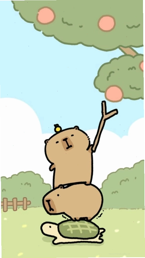 Capybara xếp chồng lên rùa hái quả