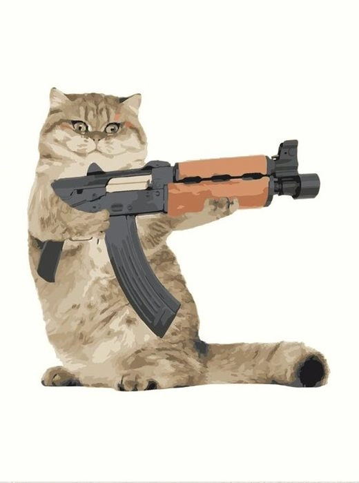 Con mèo cầm súng trong Free Fire với biểu cảm siêu chất