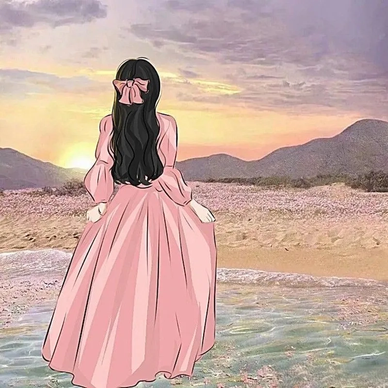 Hình ảnh lãng mạn từ quay lưng ảnh cô gái cầm hoa anime