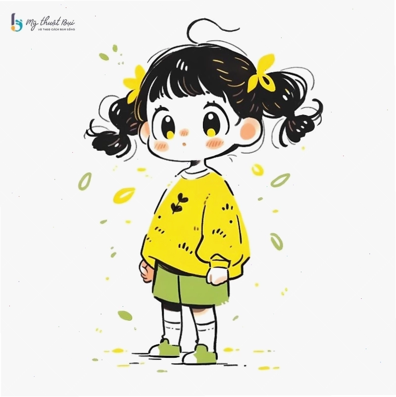 Hình vẽ anime chibi girl với đôi mắt to tròn và nụ cười rạng rỡ