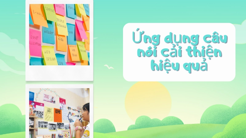 Học sinh dán giấy ghi chú chứa câu nói hay tại góc học tập