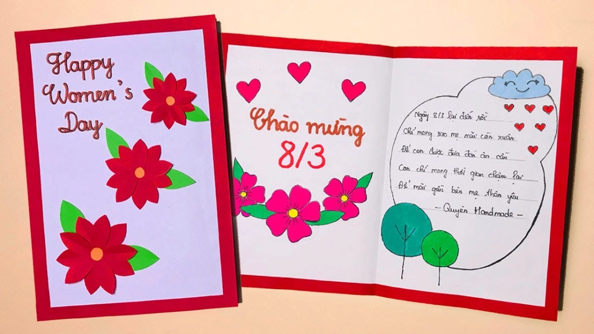 Vẽ thiệp chúc mừng 8/3, thiết kế dễ thương cho ngày đặc biệt